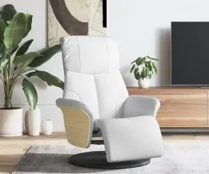 vidaXL Fotoliu rabatabil cu suport de picioare, alb, piele ecologică