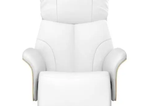 Fotoliu rabatabil cu suport de picioare, alb, piele ecologică - 3/5