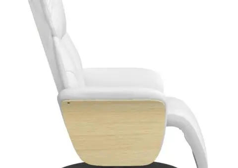 Fotoliu rabatabil cu suport de picioare, alb, piele ecologică - 4/5