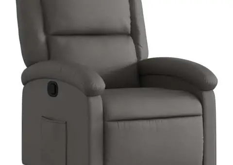 Fotoliu rabatabil, gri, piele naturală - 2/5