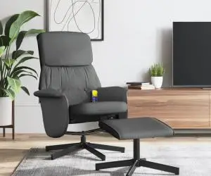 vidaXL Fotoliu de masaj rabatabil cu taburet, gri închis, textil