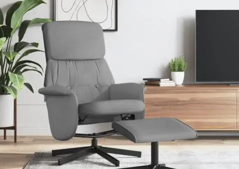 Scaun de relaxare cu taburet, gri deschis, textil - 1/5