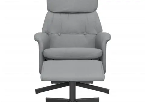 Scaun de relaxare cu taburet, gri deschis, textil - 3/5