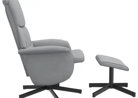 Scaun de relaxare cu taburet, gri deschis, textil - 4/5