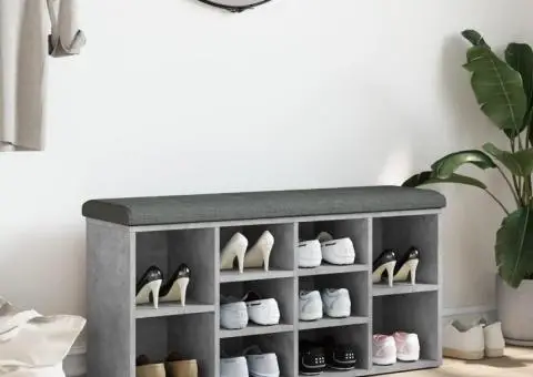 Bancă de pantofi, gri beton, 102x32x50 cm, lemn prelucrat - 3/5
